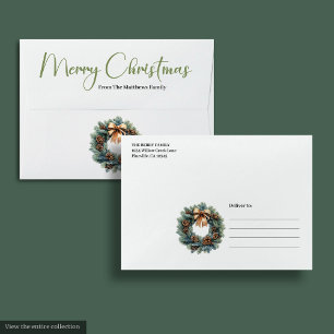 Cozy Boho Earthy Pine Wreath Christmas Envelopes
