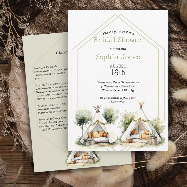 Cozy boho Glamping teepee bridal shower sleepover Invitation (Creator Uploaded)