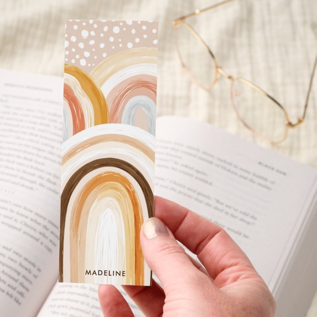 Cozy Boho Neutral Rainbow Arches Personalized Bookmarks (Hand)