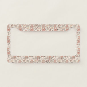 Cozy Boho Teddy Bear Pattern License Plate Frame
