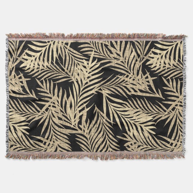 Cozy Boho Tropical Decor Blanket. Boho Palm Leaf Throw Blanket (Front)