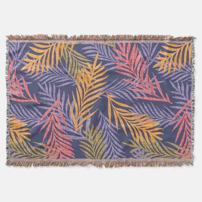 Cozy Boho Tropical Decor Blanket. Boho Palm Leaf Throw Blanket (Front)