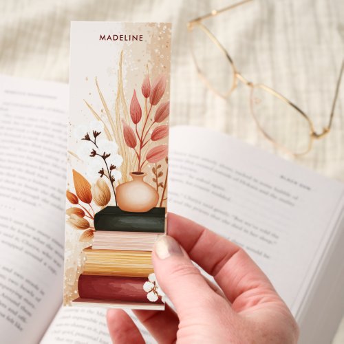 Cozy Boho Vintage Books Dried Florals Personalized Bookmarks