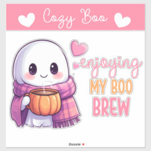 Cozy Boo Sticker Ghost with Pumpkin Mug & scarf