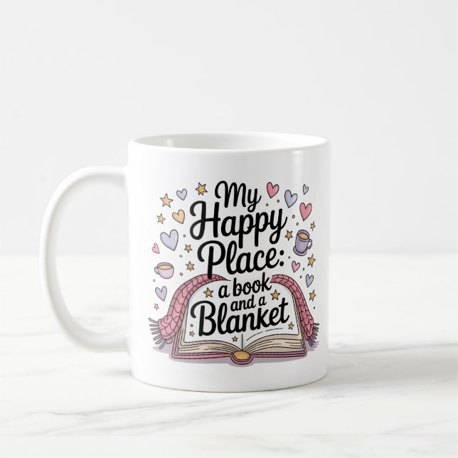 Cozy Book and Blanket Pastel Whimsical  Coffee Mug (Left)