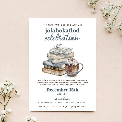 Cozy Book Exchange Jolabokaflod Holiday Party Invitation