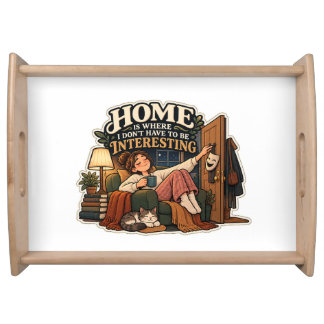 Cozy Book Lover Cat & Funny Introvert Serving Tray