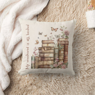 Cozy Book Lover Decor with Books, Butterflies Throw Pillow