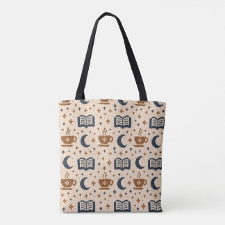 Cozy Book Lover Jacquard Knit Pattern Personalized Tote Bag