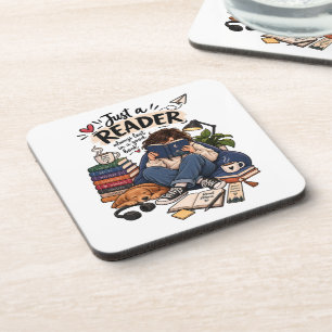 Cozy Book Lover Reading Illustration Beverage Coaster