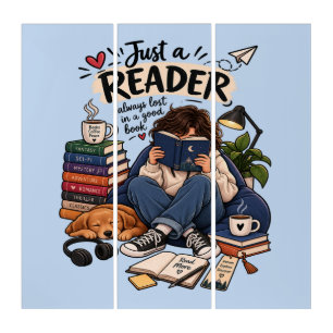 Cozy Book Lover Reading Illustration Triptych