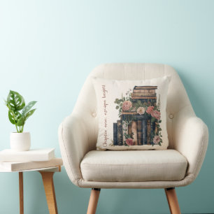 Cozy Book Stack & Soft Floral Accent for Book Love Throw Pillow