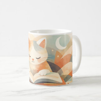 Cozy Bookish Cat Abstract Coffee Mug – Soft Pastel