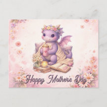 Cozy Bookish Mom Dragon Coffee Postcard