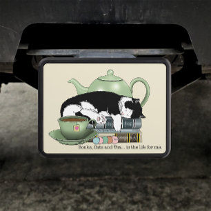 Cozy Books Cat Tuxedo Tea Cute Green Teapot Reader Hitch Cover
