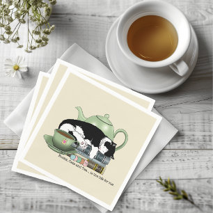 Cozy Books Cat Tuxedo Tea Cute Green Teapot Reader Napkins