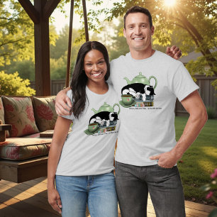 Cozy Books Cat Tuxedo Tea Cute Green Teapot Reader T-Shirt