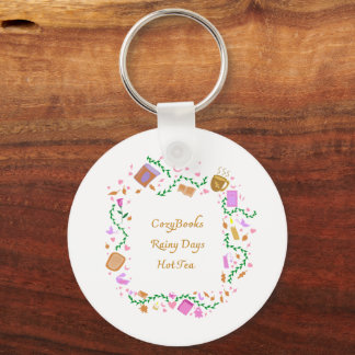 Cozy Books, Rainy Days, Hot Tea Keychain
