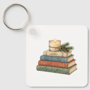 Cozy Books with Candle and Pine Keychain