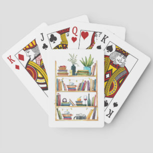 Cozy Bookshelf Books Wine Coffee  Poker Cards