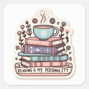 Cozy Bookstack & Coffee Sticker - Reading Is My Pe