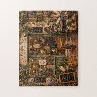 Cozy Bookstore Cats Watercolor Jigsaw Puzzle | Boo