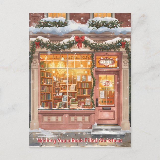 Cozy Bookstore Christmas Holiday Greeting (Front)