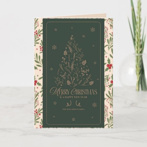Cozy Botanical Watercolor Winter Foliage Christma Holiday Card