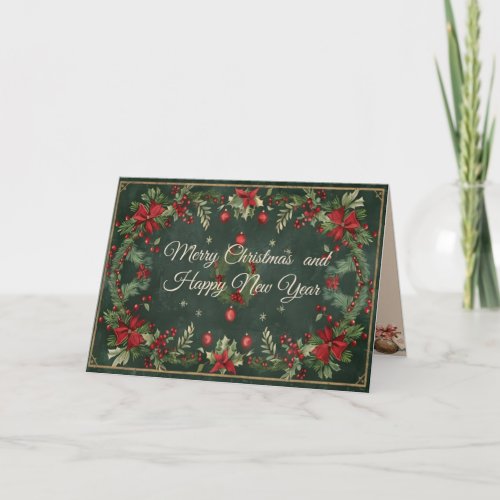 Cozy Botanical Watercolor Winter Foliage Christma Holiday Card