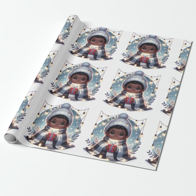 Cozy Boy in Blanket- Christmas Wrapping Paper (Unrolled)