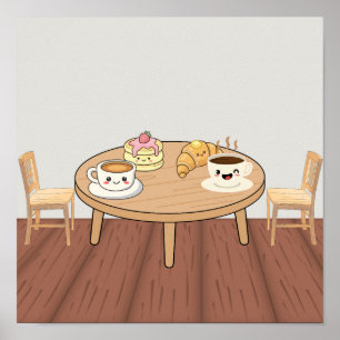 Cozy Breakfast Café Poster Coffee, Pancakes & Cr