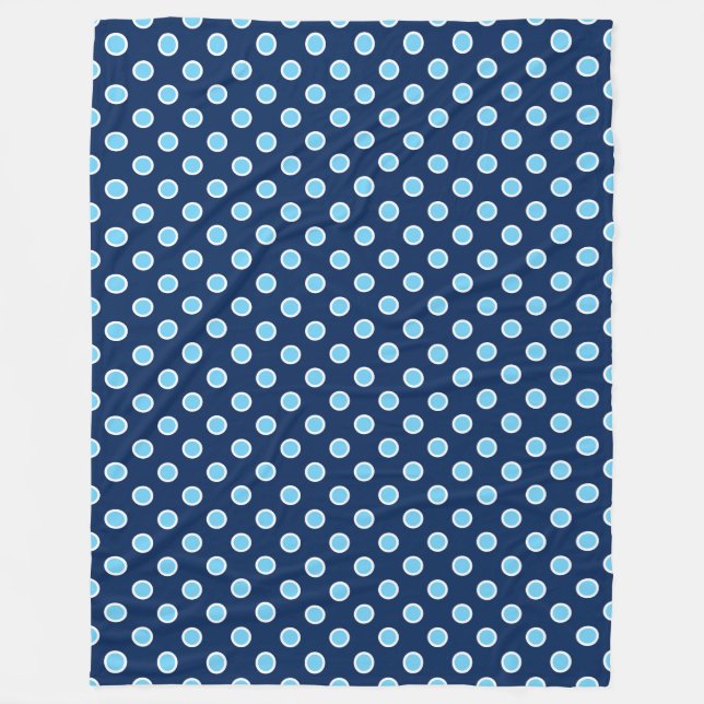 Cozy Bright Blue Polka Dots on Navy Fleece Blanket (Front)