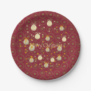Cozy Bright Burgundy Red Merry Christmas Paper Plates