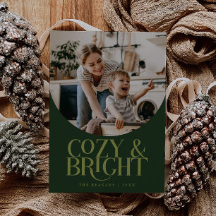 Cozy Bright Elegant Photo Green Holiday Card