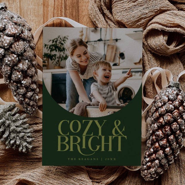 Cozy Bright Elegant Photo Green Holiday Card (Creator Uploaded)