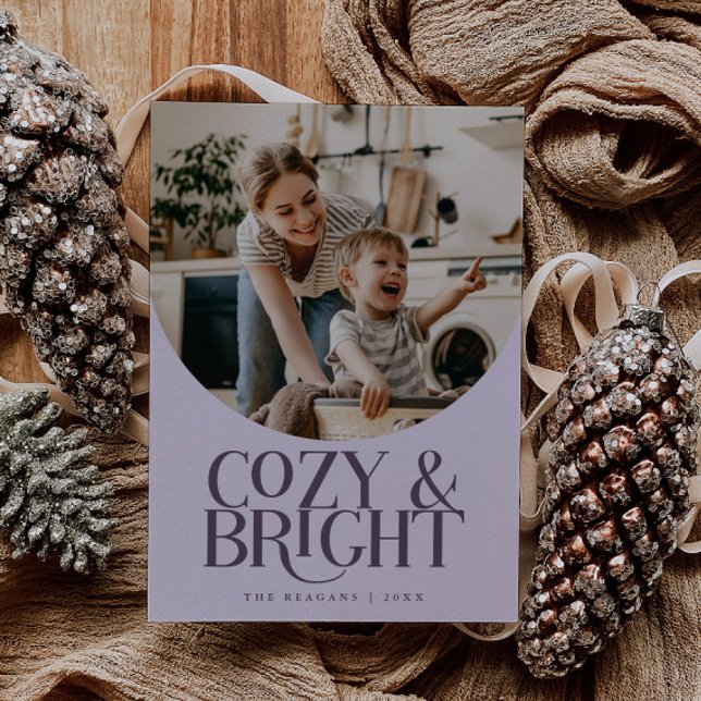 Cozy Bright Elegant Photo Purple Holiday Card (Creator Uploaded)