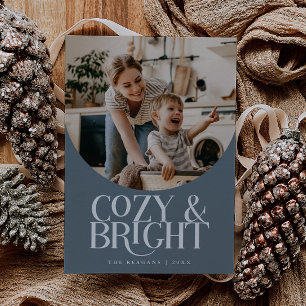 Cozy Bright Elegant Photo Slate Blue Holiday Card