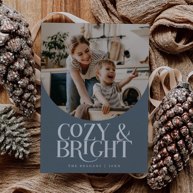 Cozy Bright Elegant Photo Slate Blue Holiday Card (Creator Uploaded)