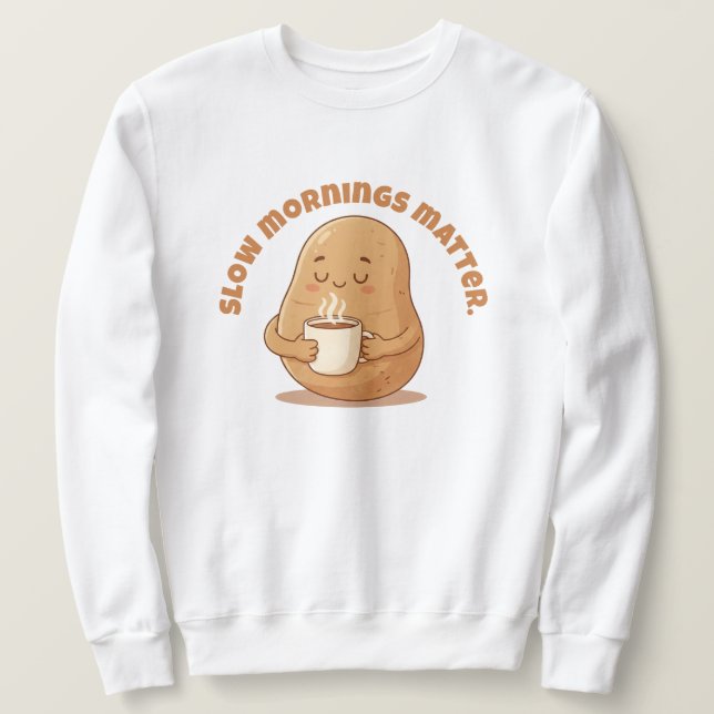 Cozy Brown Cartoon Potato Warm Mug Morning Art Sweatshirt (Design Front)