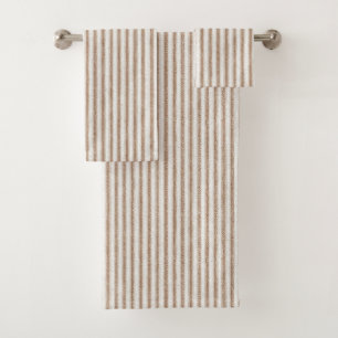 Cozy Brown Cream Stripes Bath Towel Set