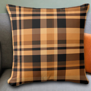 Cozy Brown Orange Plaid Fall Autumn Throw Pillow