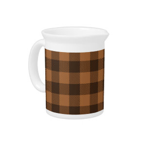 Cozy Brown Plaid Buffalo Print Pattern Beverage Pitcher