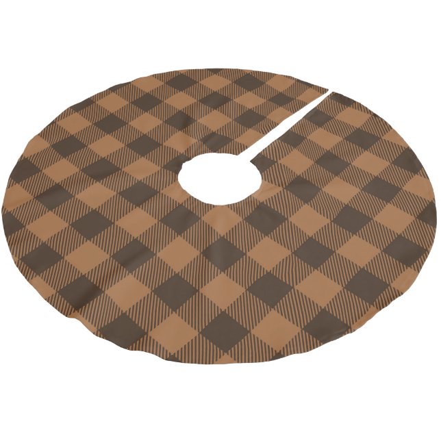 Cozy Brown Plaid Buffalo Print Pattern Brushed Polyester Tree Skirt (Angled)