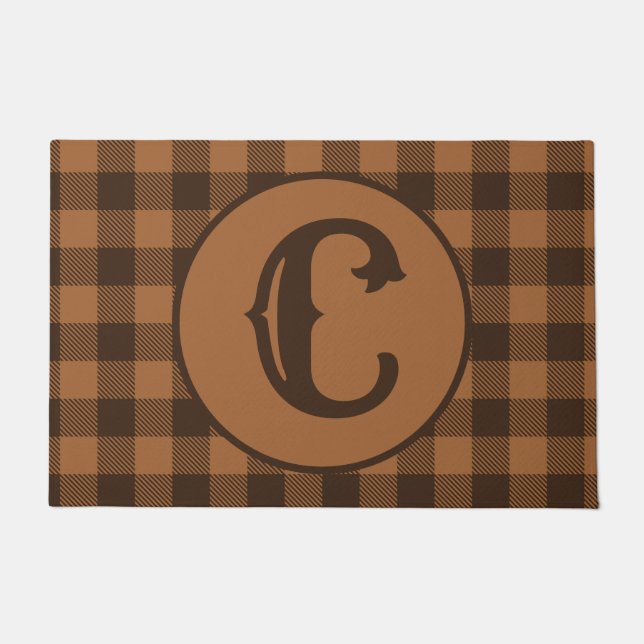 Cozy Brown Plaid Buffalo Print Pattern Doormat (Front)