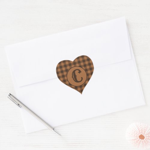 Cozy Brown Plaid Buffalo Print Pattern Heart Sticker