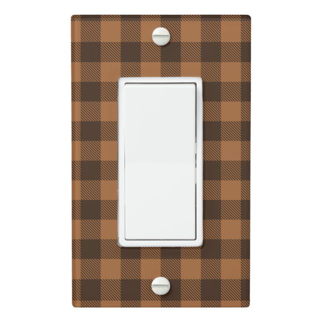 Cozy Brown Plaid Buffalo Print Pattern Light Switch Cover (In Situ)
