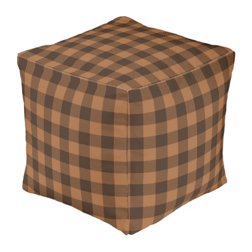 Cozy Brown Plaid Buffalo Print Pattern Pouf