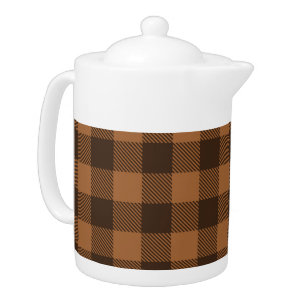 Cozy Brown Plaid Buffalo Print Pattern Teapot