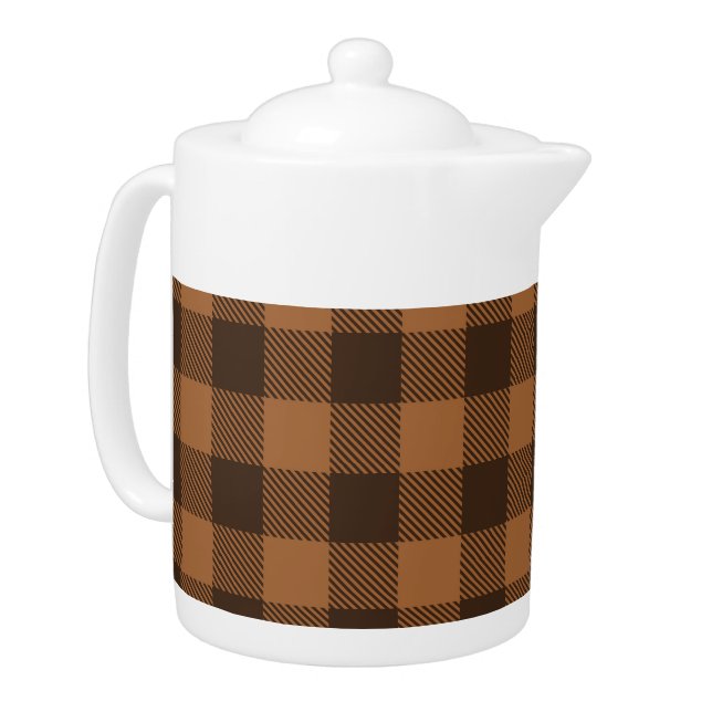 Cozy Brown Plaid Buffalo Print Pattern Teapot (Left)