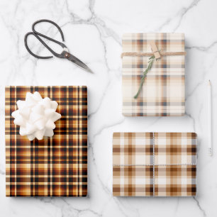 Cozy Brown Plaid Trio Wrapping Paper Sheets